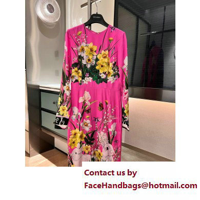 Dolce  &  Gabbana FUCHSIA FLOWERS PRINTED SILK DRESS 2023